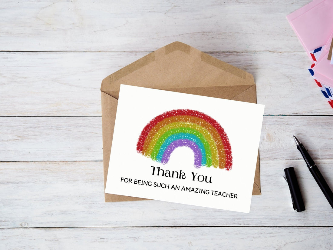 Teacher Appreciation Thank You Card Template, Rainbow Thank You Card for Teachers, Cute and Minimal Printable Cardproduct_type