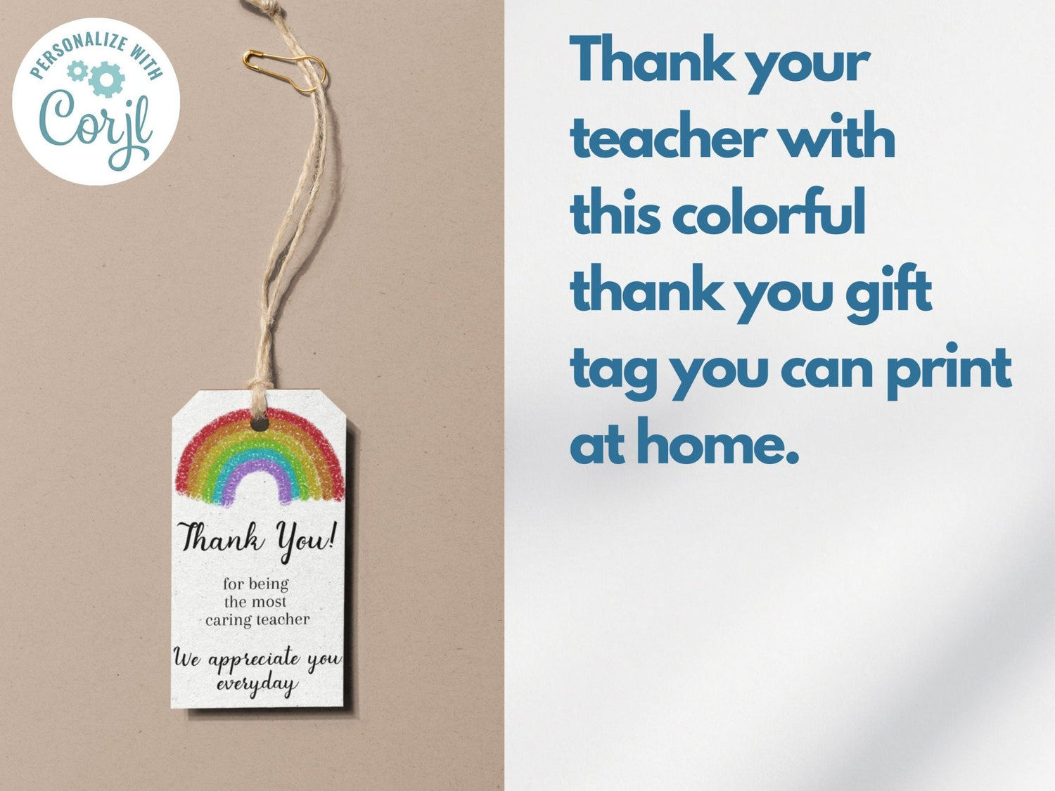 Teacher Appreciation Thank You Gift Tag, Customizable Rainbow Thank You Tag, Cute and Minimal Printable Gift Tagsproduct_type
