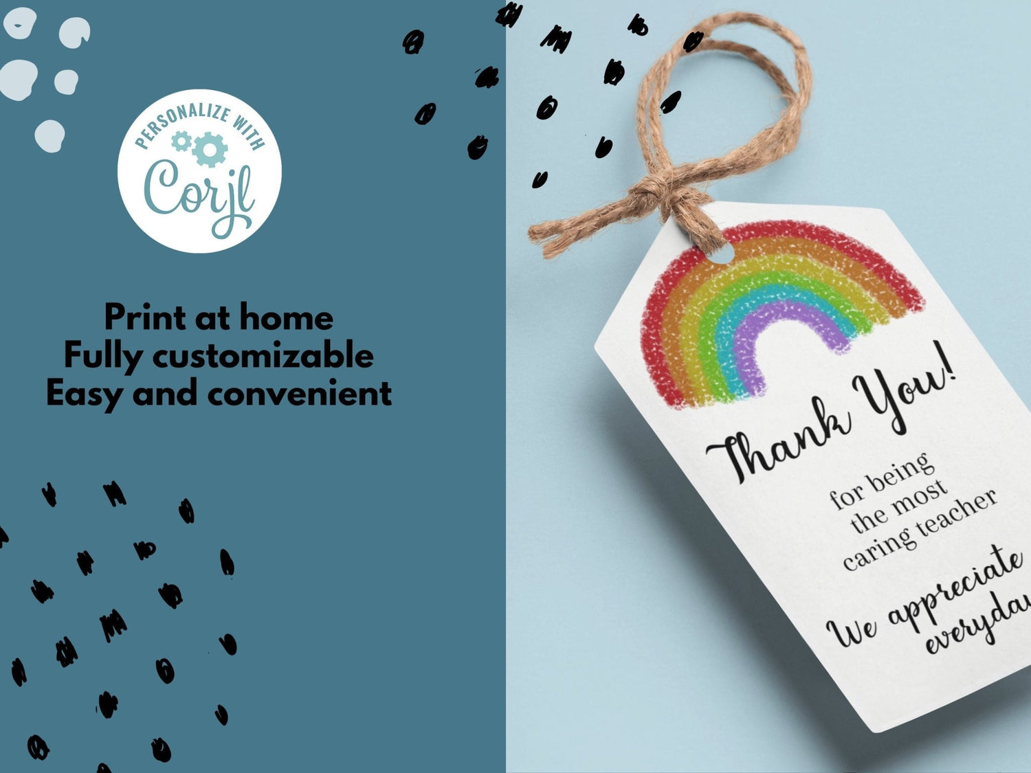 Teacher Appreciation Thank You Gift Tag, Customizable Rainbow Thank You Tag, Cute and Minimal Printable Gift Tagsproduct_type