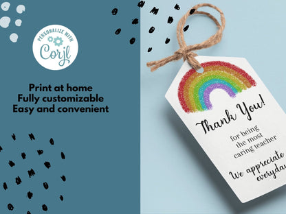 Teacher Appreciation Thank You Gift Tag, Customizable Rainbow Thank You Tag, Cute and Minimal Printable Gift Tagsproduct_type