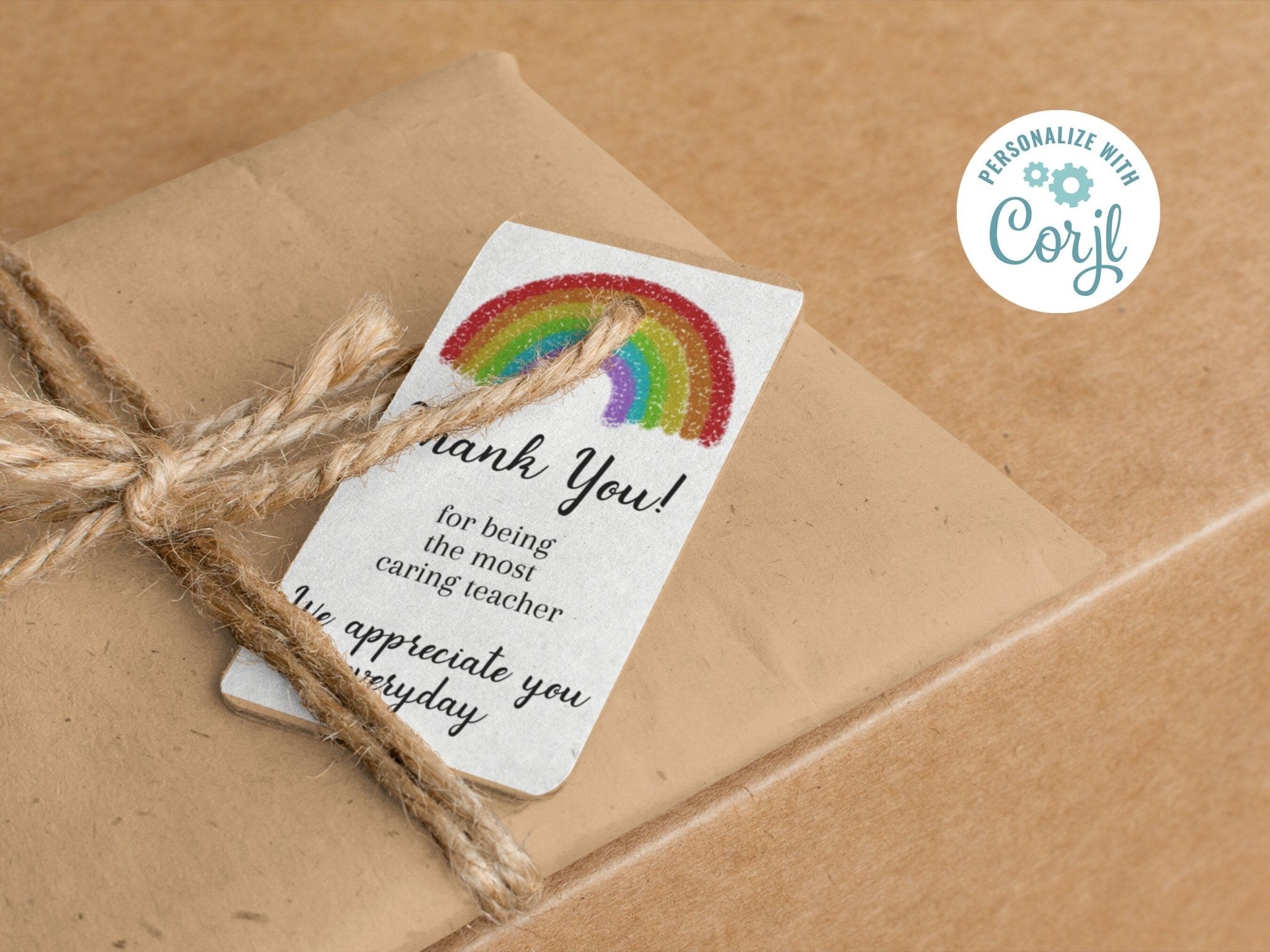 Teacher Appreciation Thank You Gift Tag, Customizable Rainbow Thank You Tag, Cute and Minimal Printable Gift Tagsproduct_type