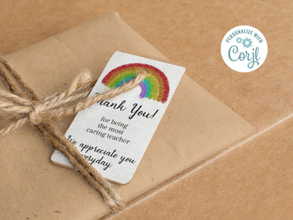 Teacher Appreciation Thank You Gift Tag, Customizable Rainbow Thank You Tag, Cute and Minimal Printable Gift Tagsproduct_type
