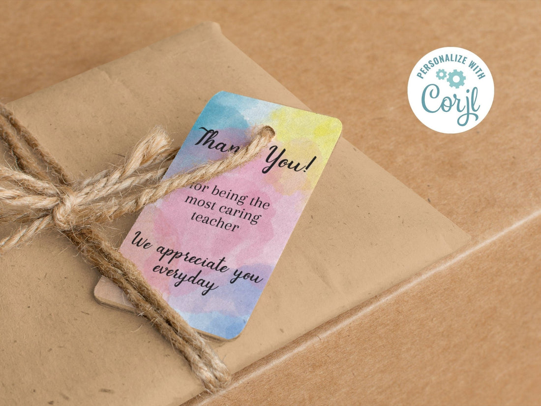 Teacher Appreciation Thank You Gift Tag, Customizable Watercolor Thank You Tag, Cute and Minimal Printable Gift Tagsproduct_type