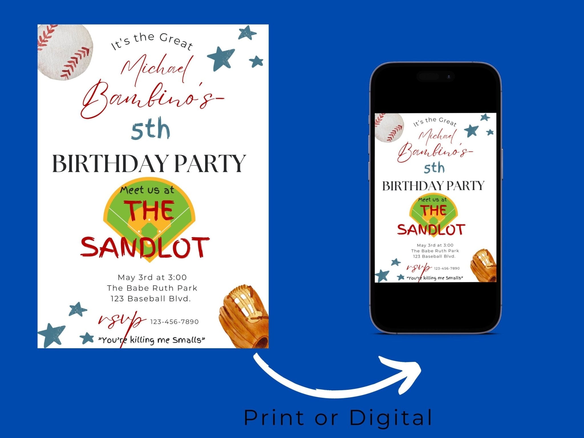 The Sandlot Birthday Invitation, Baseball Invitation, children&