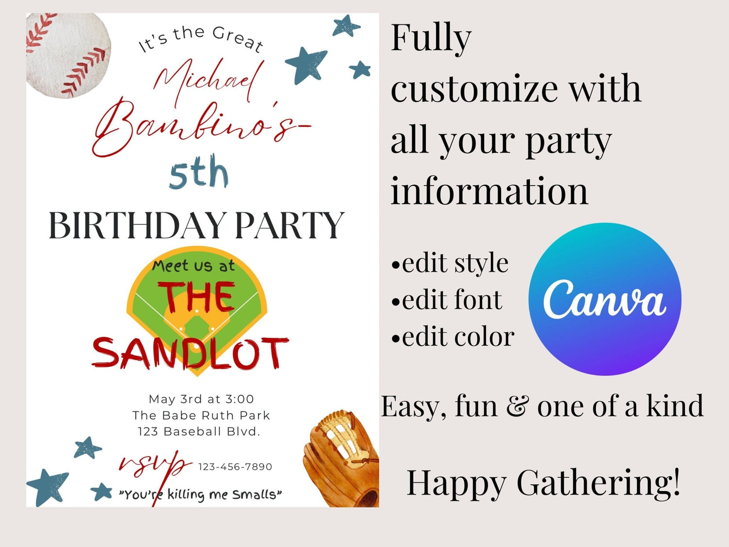 The Sandlot Birthday Invitation, Baseball Invitation, children&