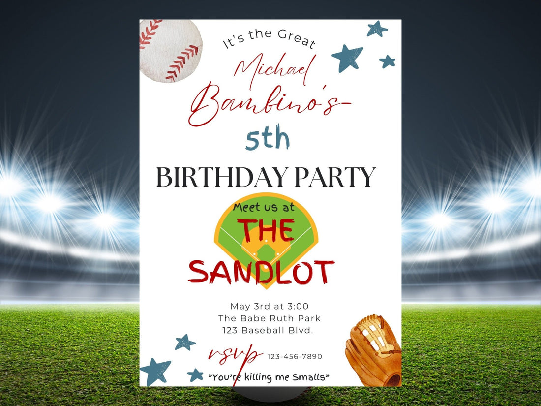 The Sandlot Birthday Invitation, Baseball Invitation, children&