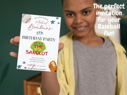 The Sandlot Birthday Invitation, Baseball Invitation, children&