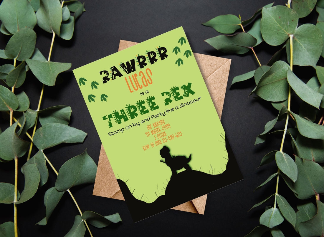 Three Rex Birthday Invitation Template | 3rd Birthday Dinosaur Editable Inviteproduct_type