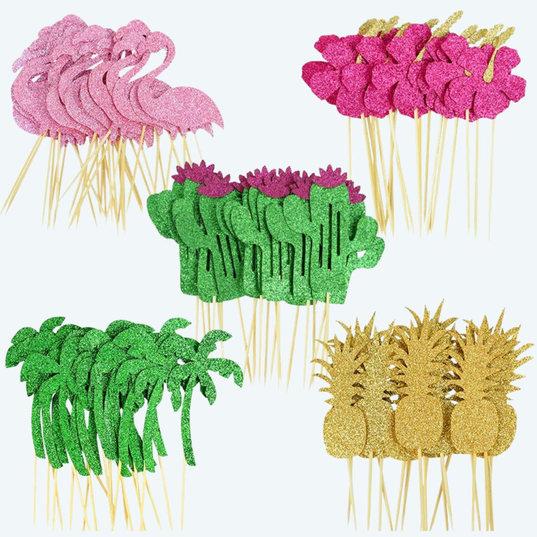 Tropical Cupcake Flags, Hawaiian Summer Party Cake Topper, Kids Tropical Birthday Partyproduct_type