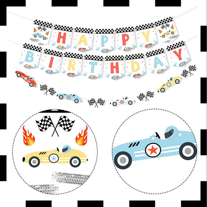 Vintage Race Car Birthday Decorations, Happy Birthday Bannerproduct_type