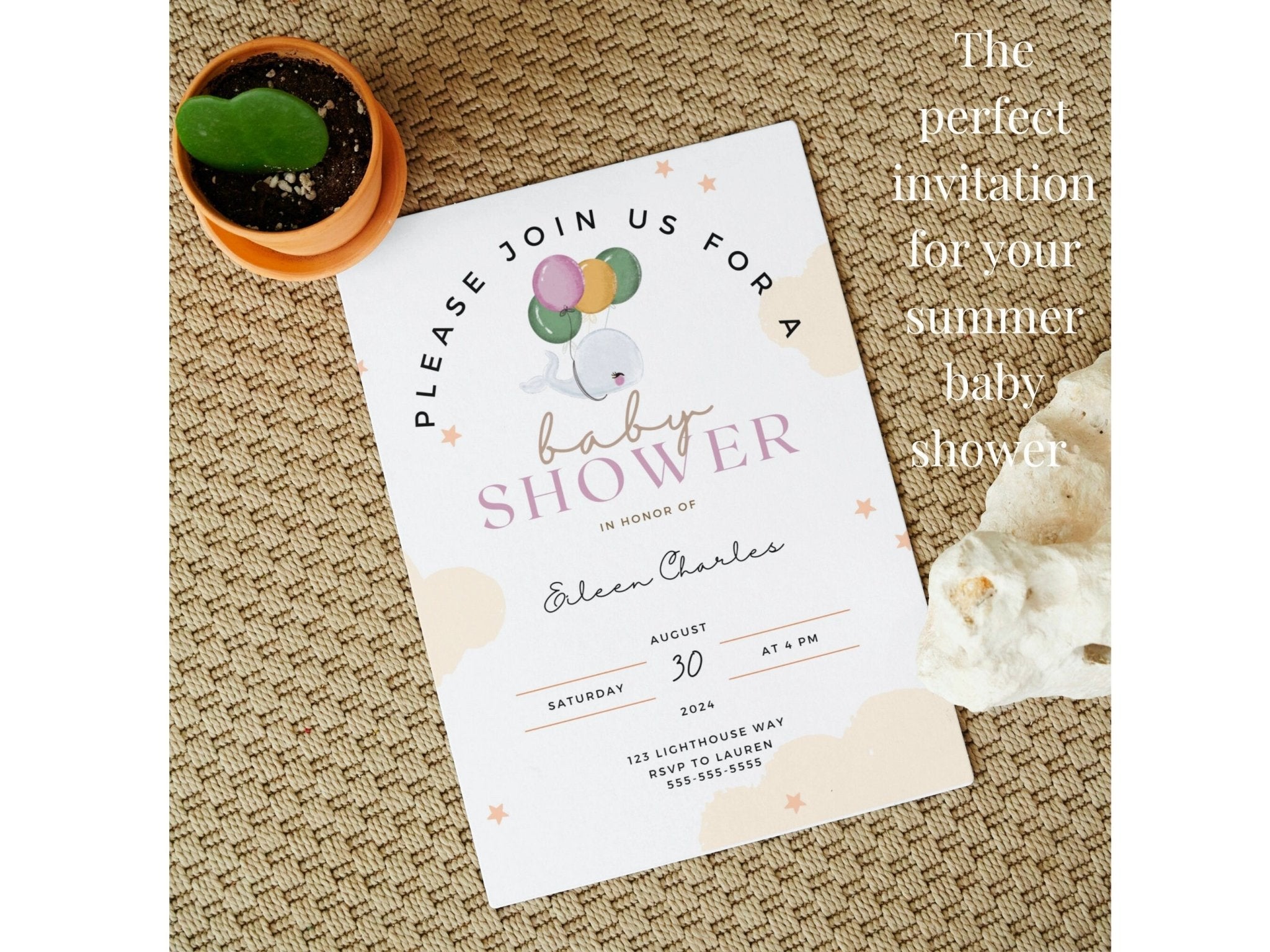 Whale Baby Shower Invitation | Gender Neutral Baby Shower Invitations, Whale Baby Shower Template, Digital Baby Shower Invitationproduct_type