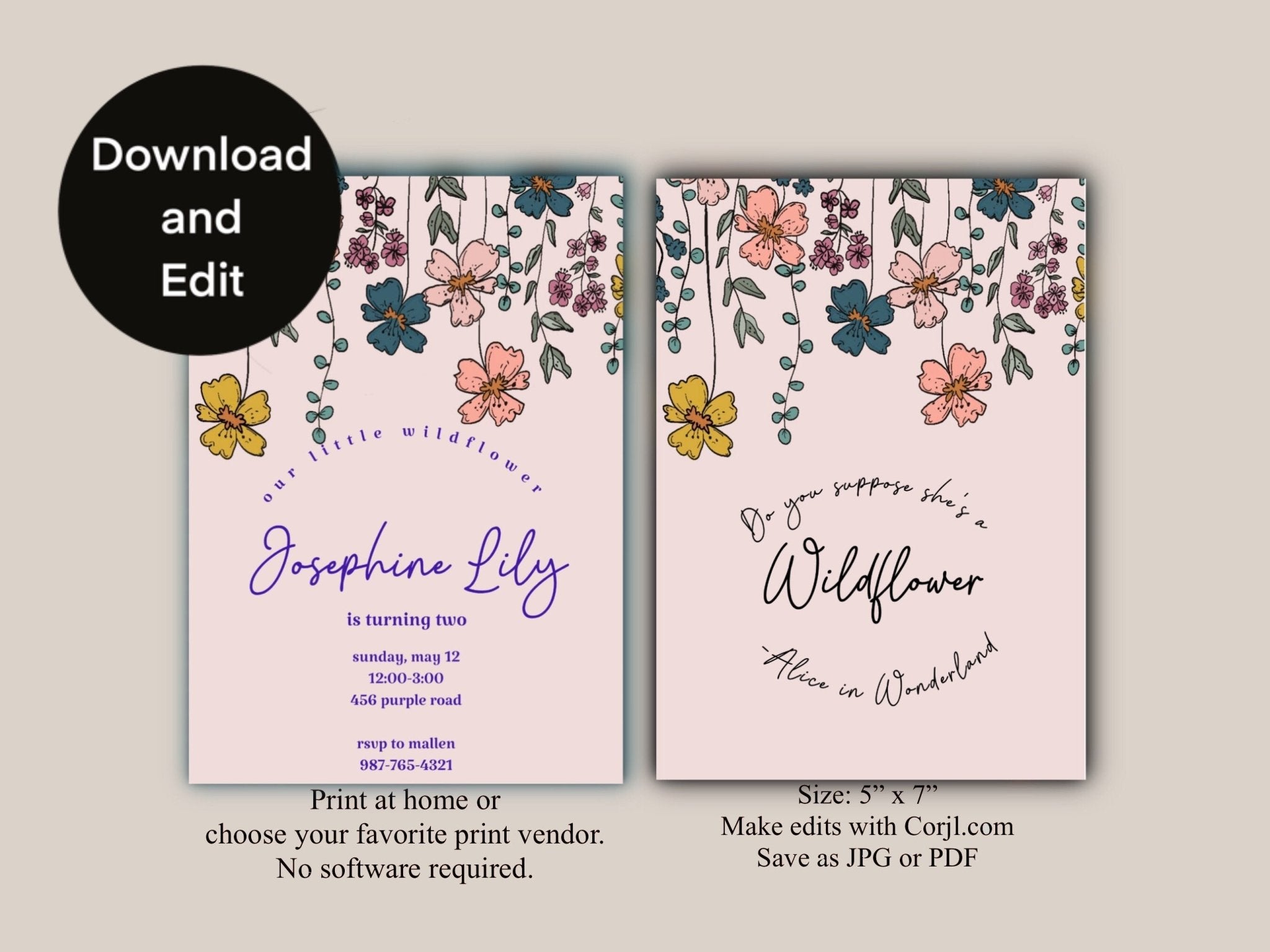 Wildflower Birthday Invitation Template | Floral Birthday Digital Invitationproduct_type