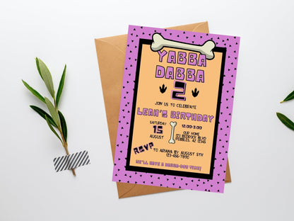 Yabba Dabba Two Birthday Invitation | Flintstones Invite Template | 2nd Birthday Invitation | Flintstones theme, baby Birthday Invitationproduct_type