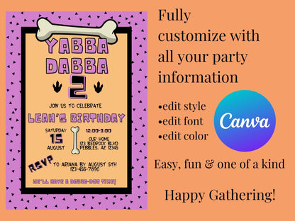 Yabba Dabba Two Birthday Invitation | Flintstones Invite Template | 2nd Birthday Invitation | Flintstones theme, baby Birthday Invitationproduct_type