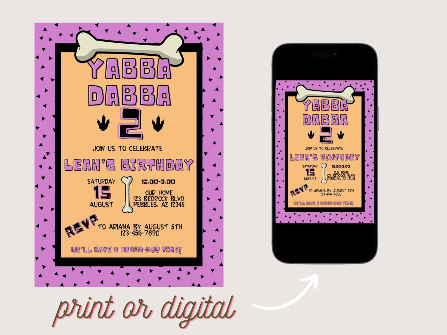 Yabba Dabba Two Birthday Invitation | Flintstones Invite Template | 2nd Birthday Invitation | Flintstones theme, baby Birthday Invitationproduct_type